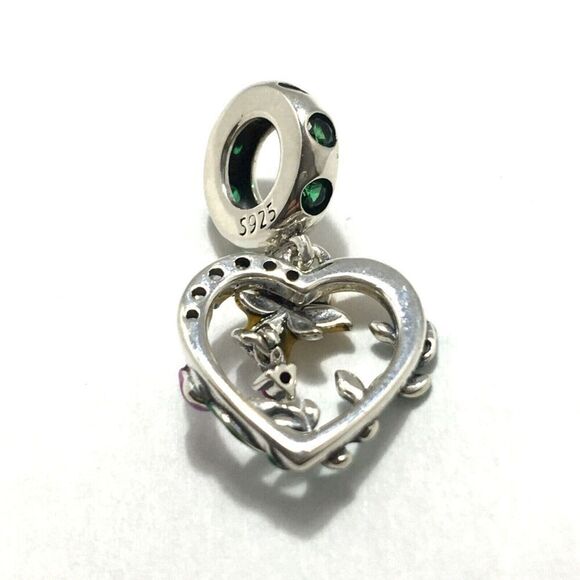 Sterling Silver 925 Charm Daffodil Flower Heart CZ Green Enamel For DIY Bracelet - Picture 4 of 9